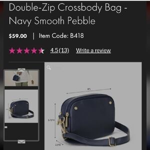 Double-Zip Crossbody Bag - Navy Smooth Pebble